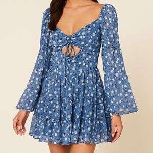 MAJORELLE x Revolve Blue Floral Chiffon Dress – Size M